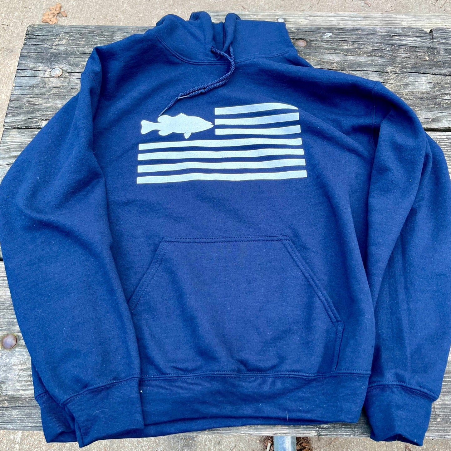 Freedom Fish Hoodie. Blue. front.