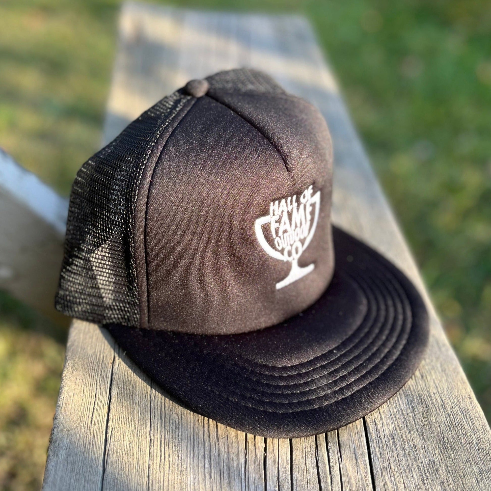 retro hofo trucker hat. black. angle.