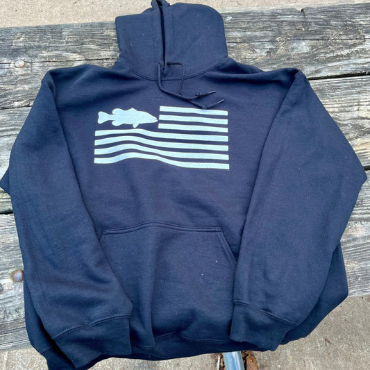 Freedom Fish Hoodie. Black. Front. 