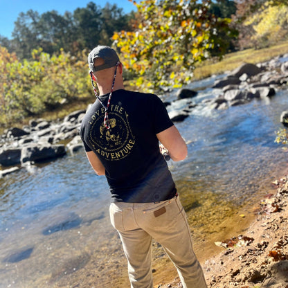 trophy hunter tee. black. back. close up. 