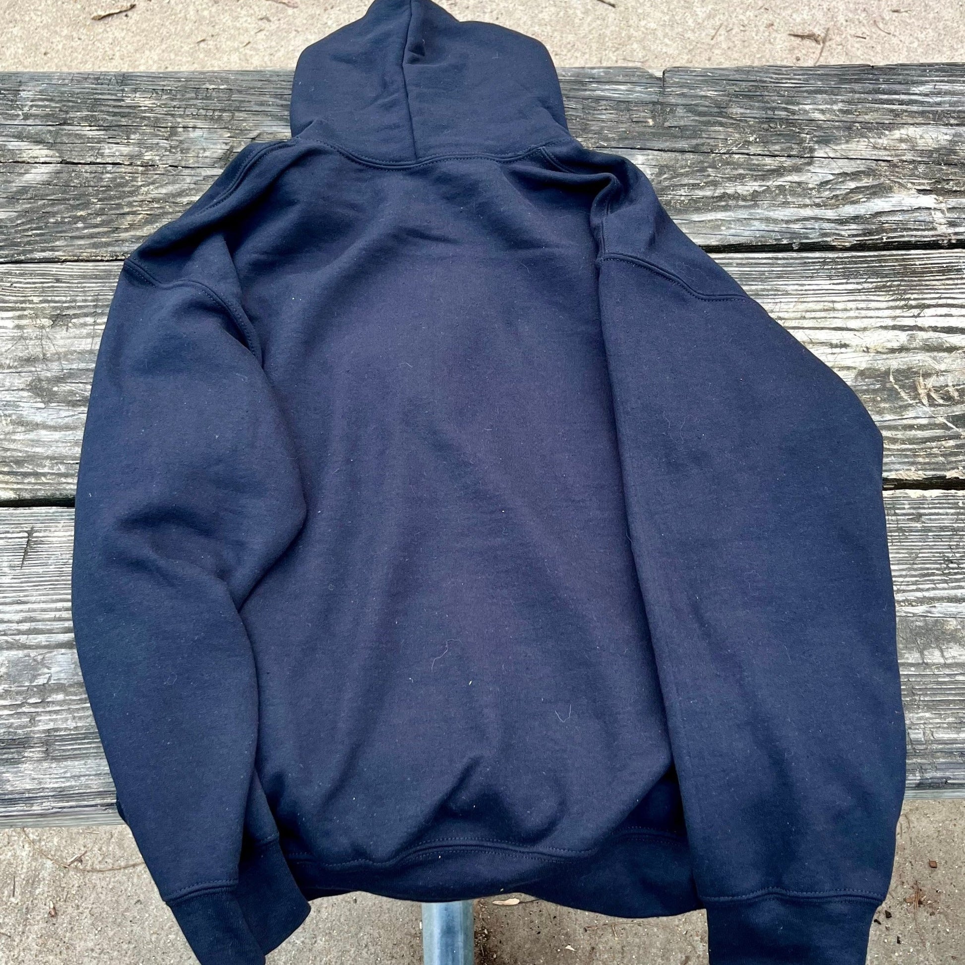 freedom fish hoodie. back. black.