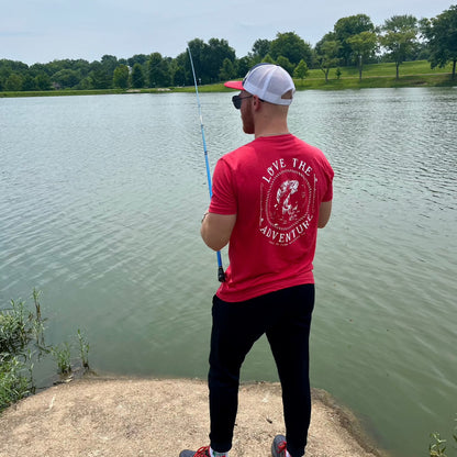 trophy hunter tee. red. back. 