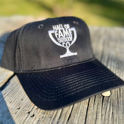 hall of fame hat. black. front. angle.