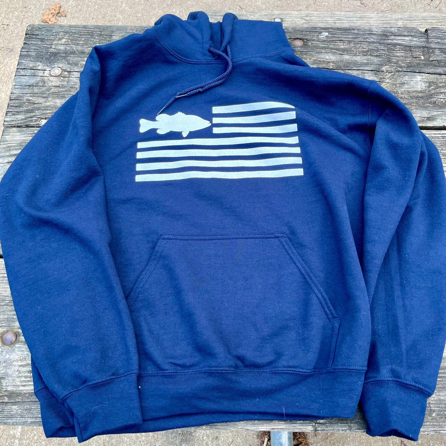 Freedom Fish Hoodie. Blue. front. 